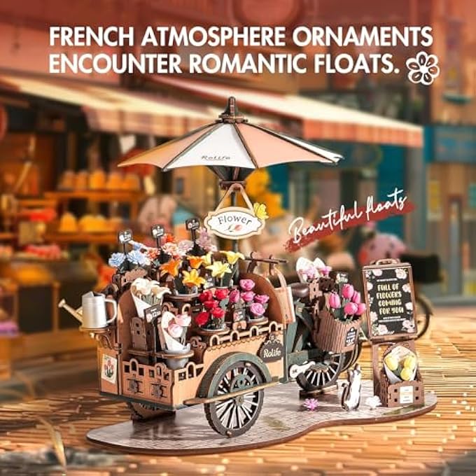 3D WOODEN PUZZLES FOR ADULTS, MODEL BUILDING KIT FLOWER CART TO BUILD, FUN CONSTRUCTION PROJECTS BRAIN TEASER, ARTS CRAFTS COLLECTIBLE HANDCRAFT DESK DECOR CHIRSTMAS GIFTS FOR FAMILY TEENS - Image 3